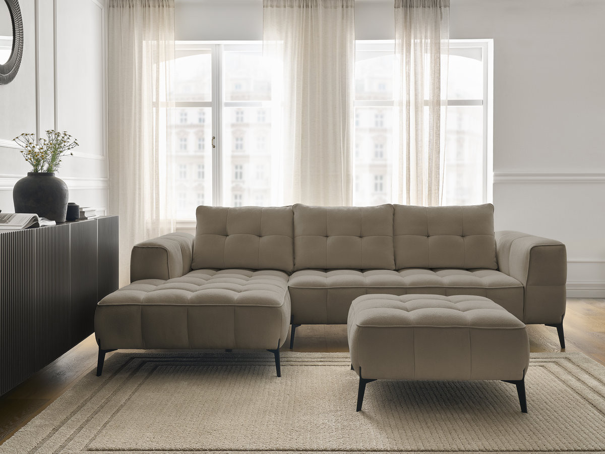 Bobochic Anis Ecksofa mit Pouf Strukturstoff Taupe Ecke links