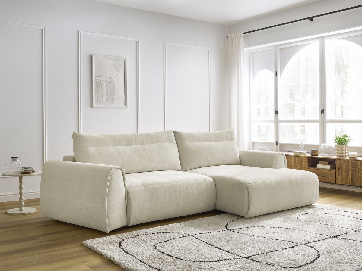Bobochic Aden Ecksofa 293 × 152 cm Stoff Beige Ecke rechts