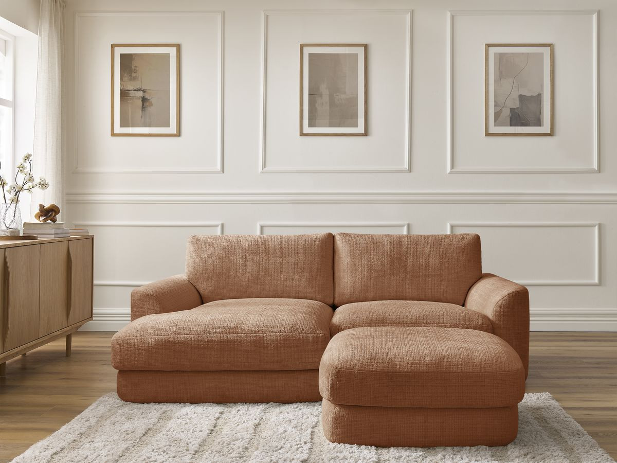 Bobochic Leonore Ecksofa mit Pouf Strukturstoff Orange Ecke links
