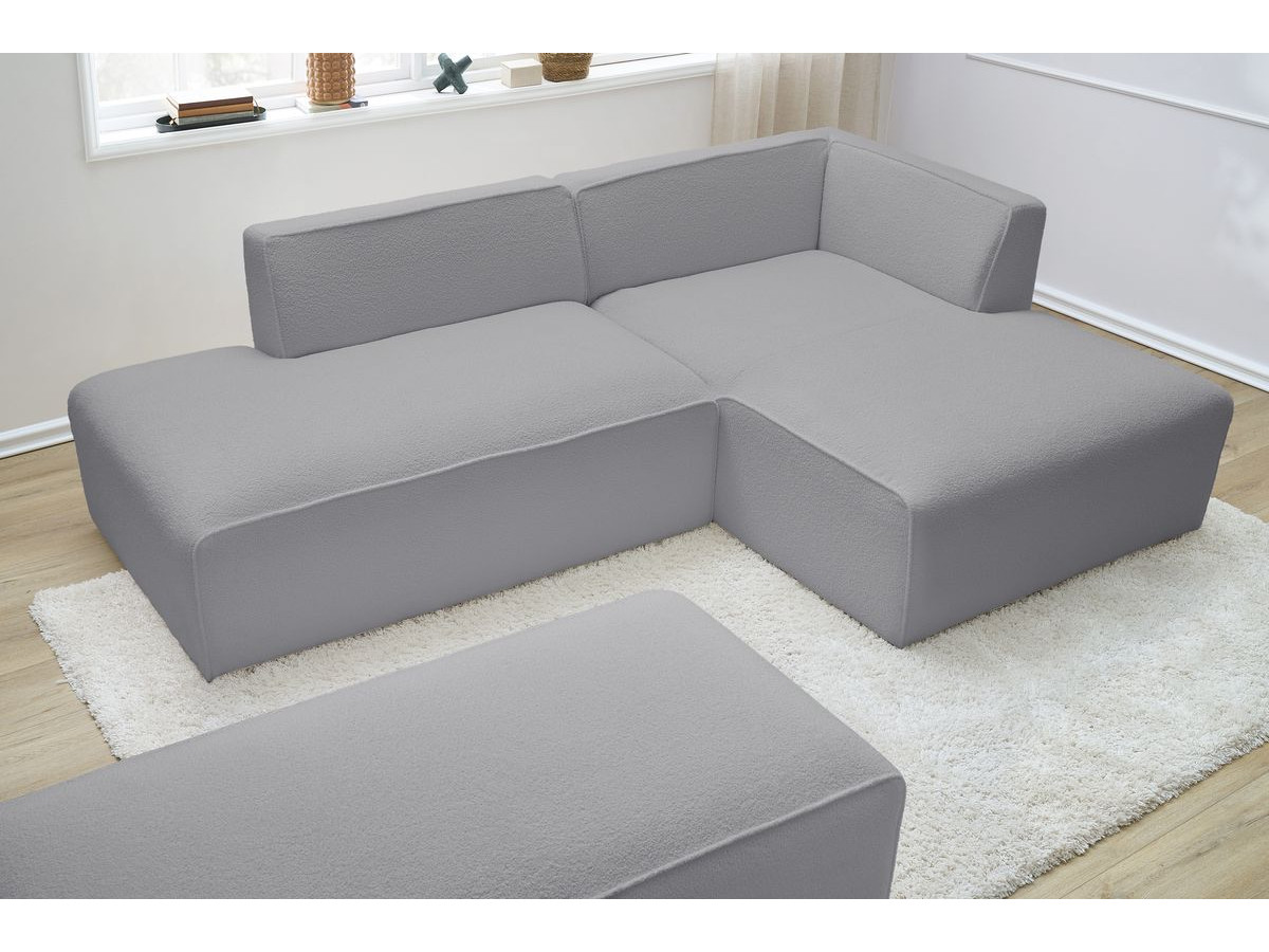 Bobochic Megeve Ecksofa mit Schlaffunktion und Pouf Bouclé-Stoff Hellgrau Ecke rechts