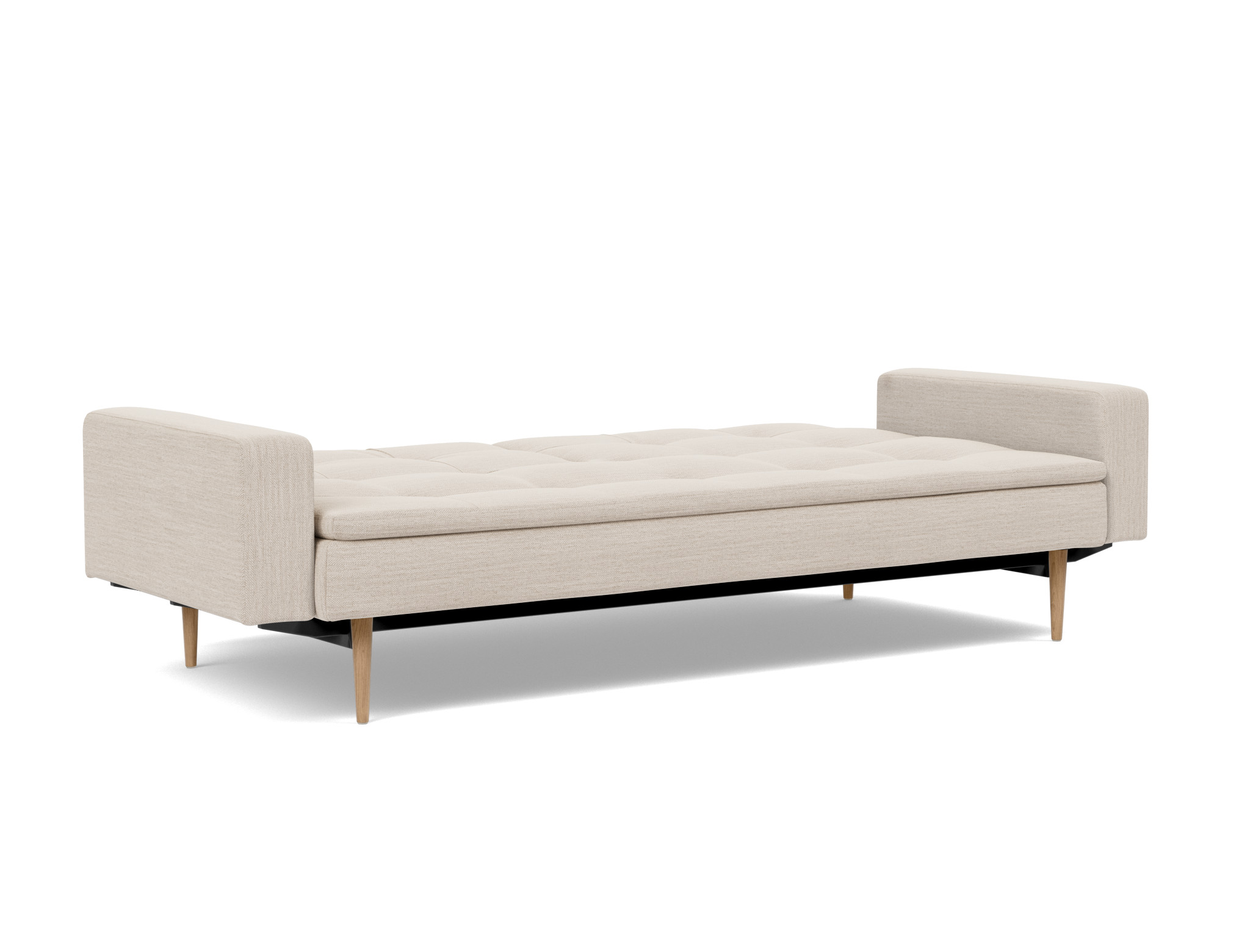 Schlafsofa Dublexo mit Armlehnen Webstoff Blida 612-Sand-Grey Beine Styletto Eiche hell
