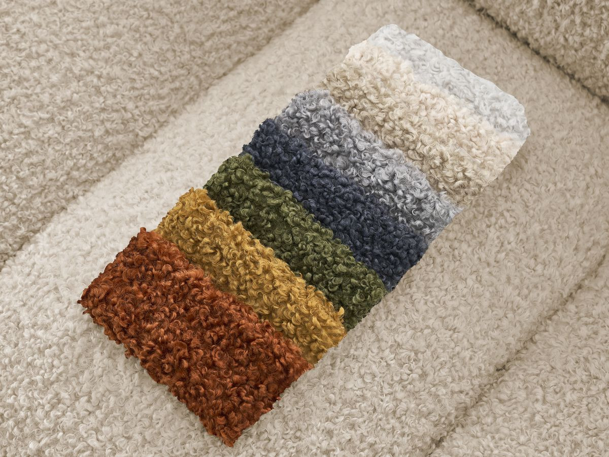 Bobochic Hippolyte Sofa 3-Sitzer mit Pouf Bouclé-Stoff Beige