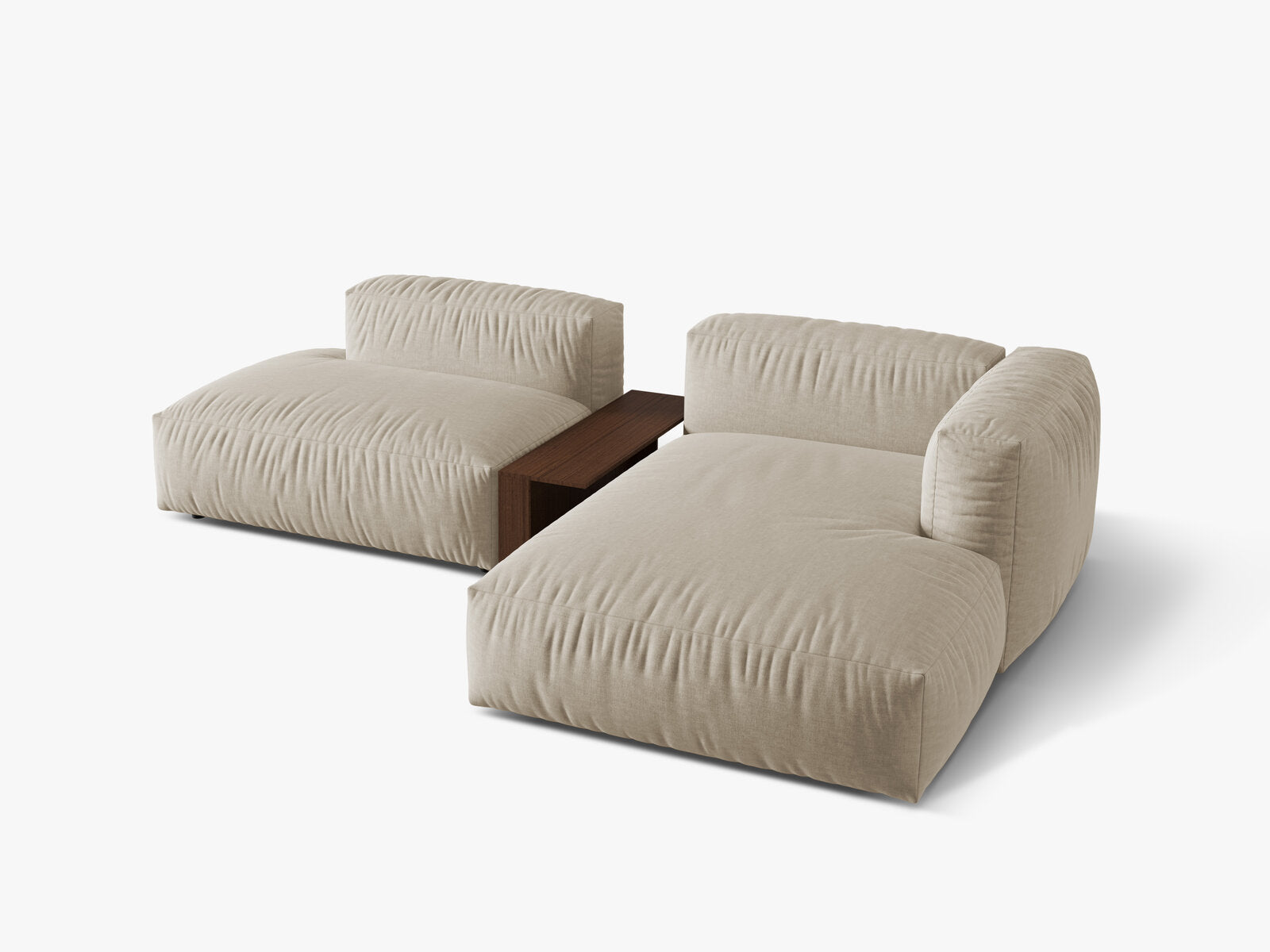 Micadoni Ecksofa Martina 2-Sitzer mit Couchtisch Rechts Strukturierter Stoff Helles Beige