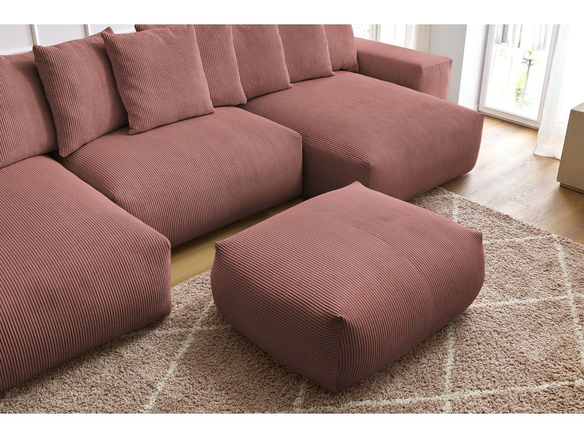 Bobochic Voltaire Wohnlandschaft mit Pouf 420 × 174 cm, Liegefläche 135 × 345 cm Cordsamt Rosa