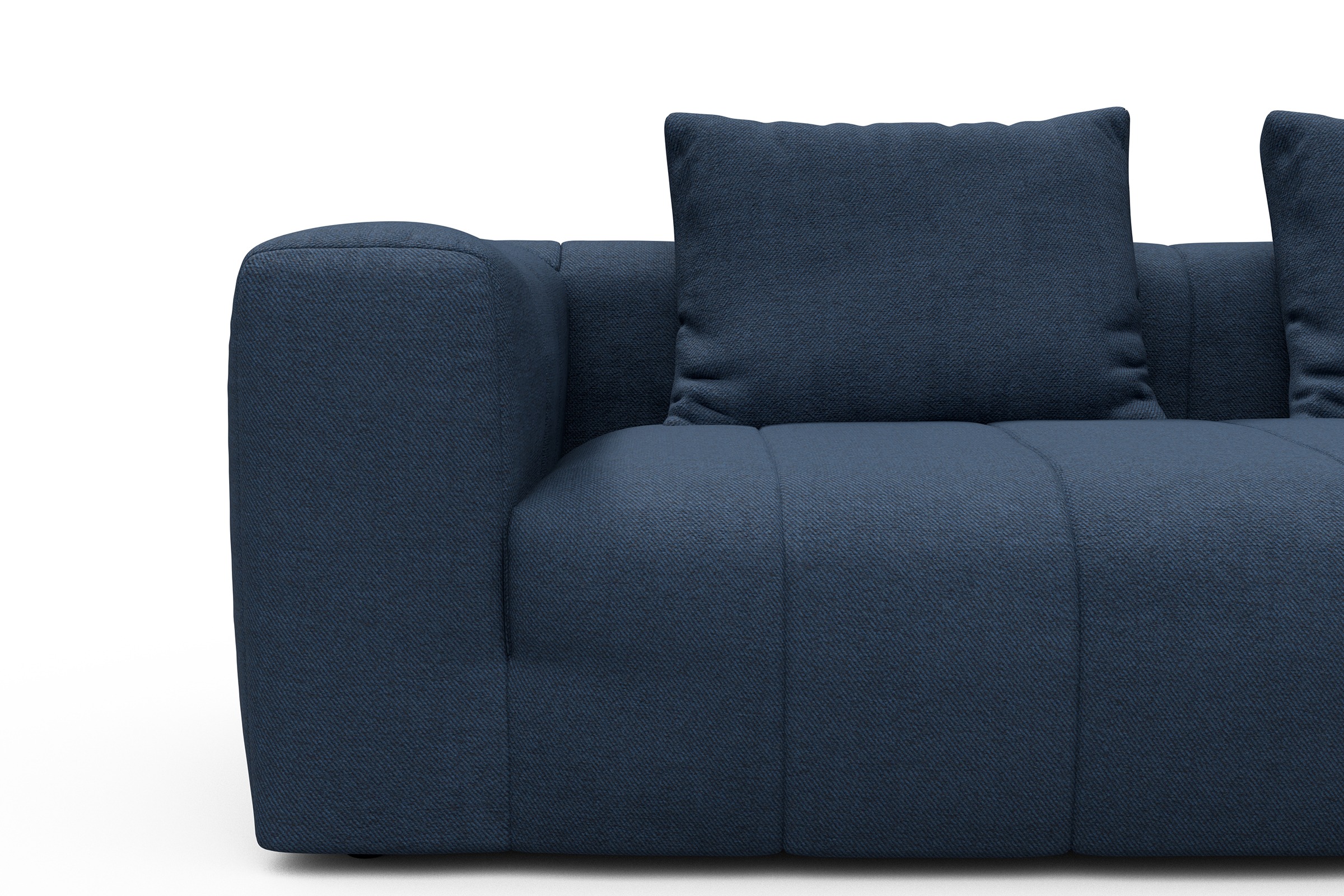Ecksofa Hugo 2,5-Sitzer Armlehne links mit Chaiselongue Weda-Blue