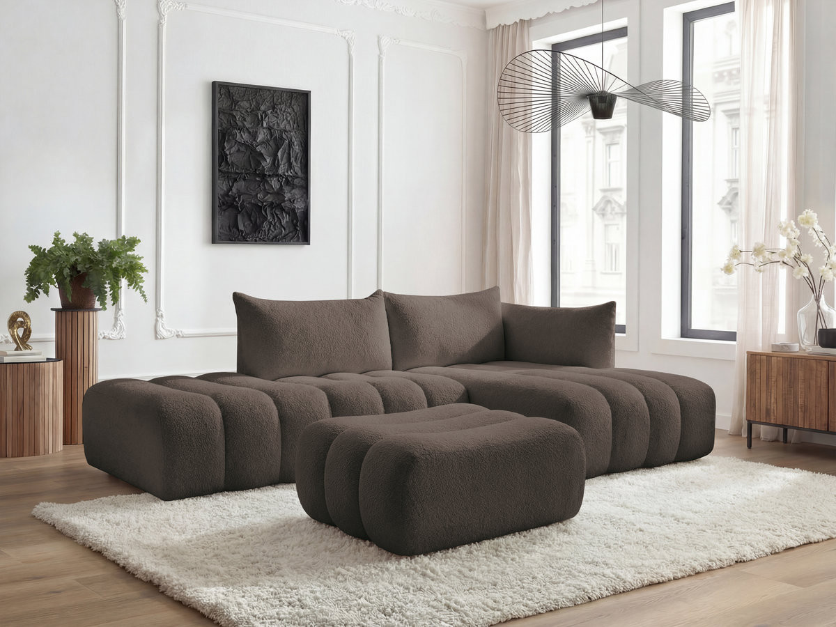 Bobochic Azra Ecksofa mit Pouf 319 × 178 cm Bouclé-Stoff Braun Ecke rechts