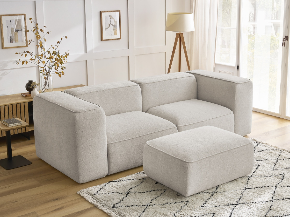 Bobochic Zephyr Sofa 3-Sitzer mit Pouf Strukturstoff Beige