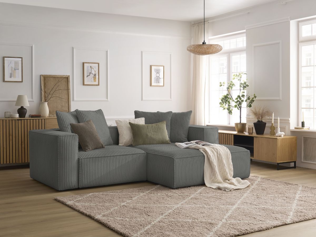 Bobochic Nina Ecksofa Cordsamt Dunkelgrau Ecke rechts