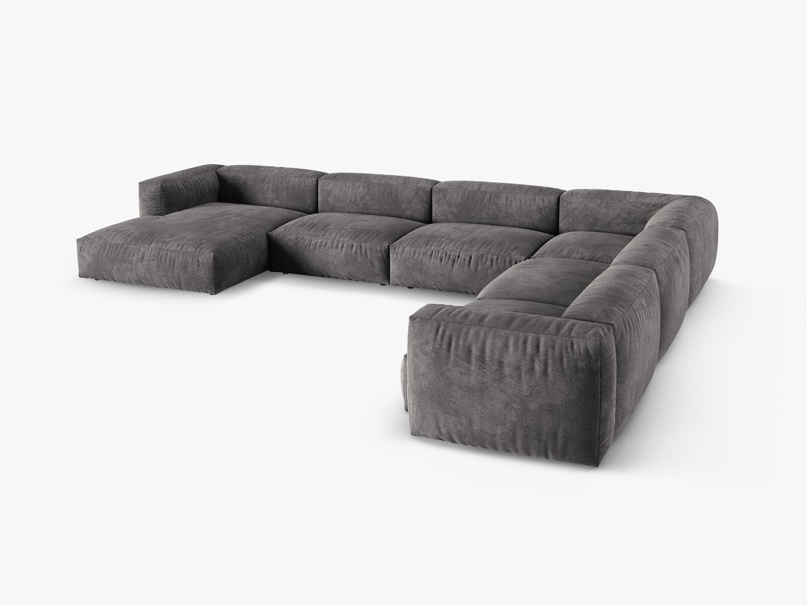 Micadoni modulares Ecksofa XL Martina 6-Sitzer 90cm Sitztiefe Rechts Samt Vogue Grau