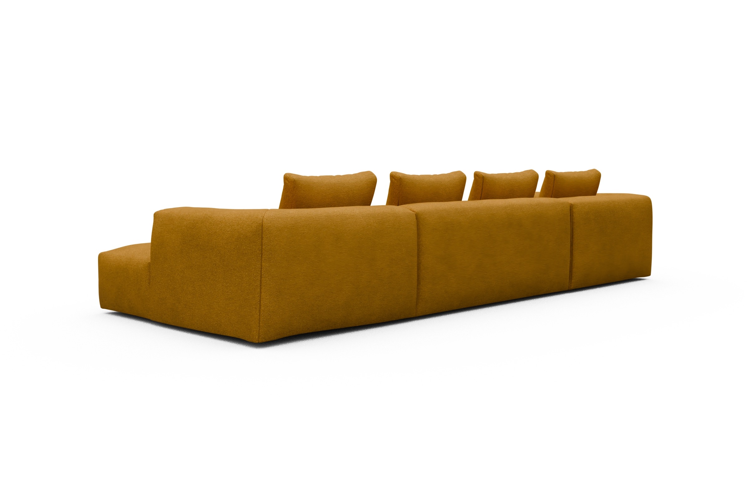 Wohnlandschaft Fred Relax-Ecke links mit 2-Sitzer und Chaiselongue rechts Boucle Skandi 536-Ochre