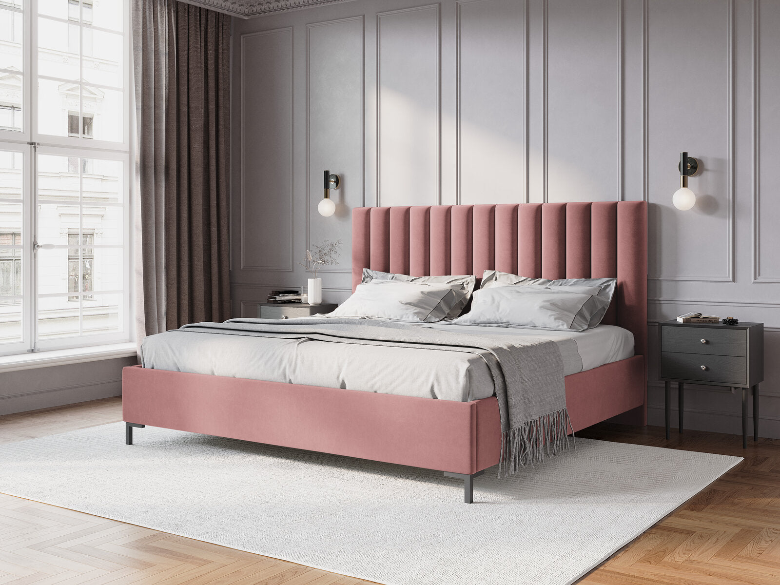 Micadoni Polsterbett Allison Samt Bluvel Rosa 140x200