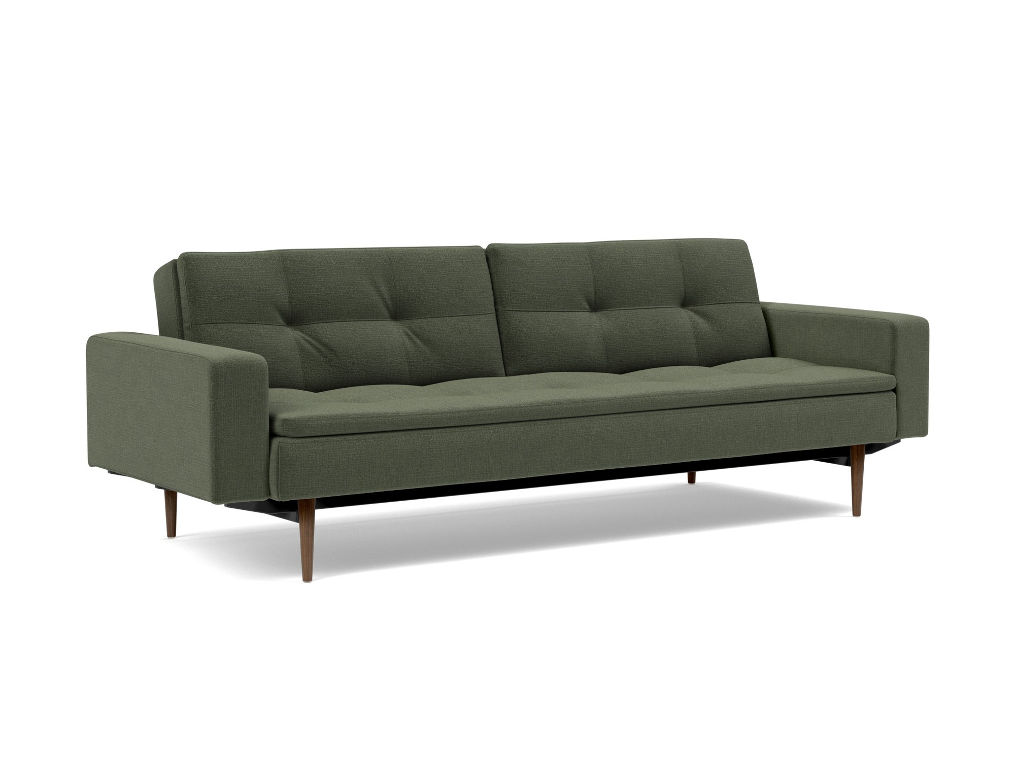 Schlafsofa Dublexo mit Armlehnen Chenille Esina 413-Olive-Green Beine Styletto Eiche dunkel
