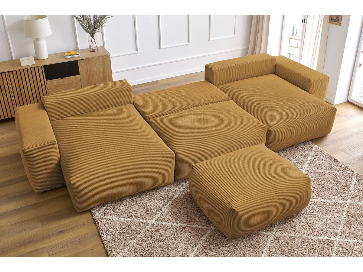 Bobochic Voltaire Wohnlandschaft mit Pouf 420 × 174 cm, Liegefläche 135 × 345 cm Cordsamt Gelb