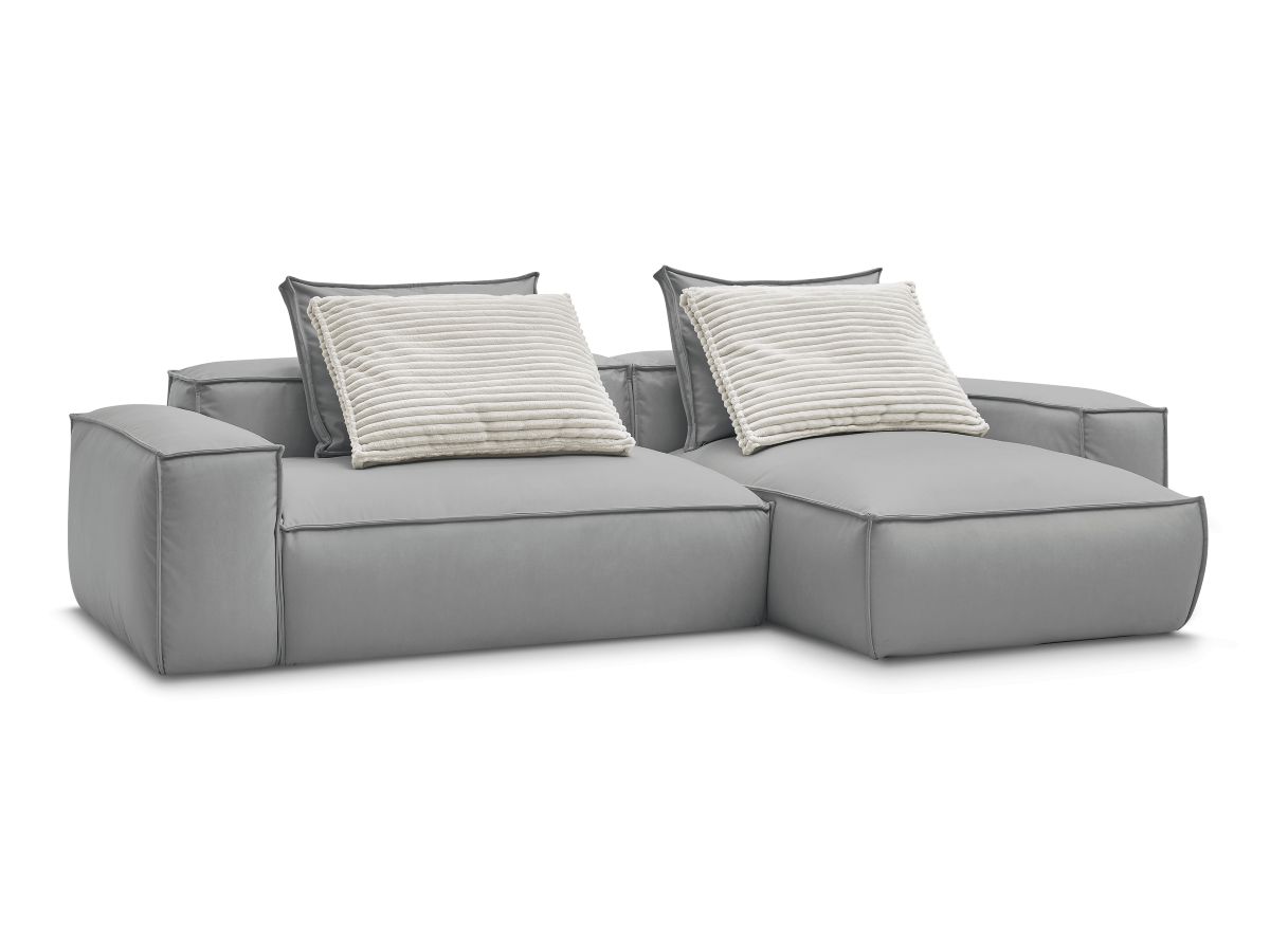 Bobochic Boheme Ecksofa, 3 Kissen Kunstleder Hellgrau