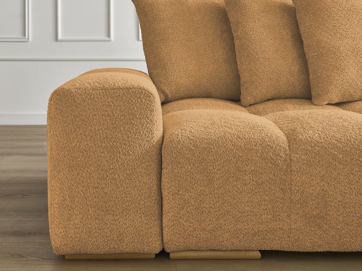 Bobochic Anakin Sofa 3-Sitzer mit Pouf, 6 Kissen Bouclé-Stoff Gelb