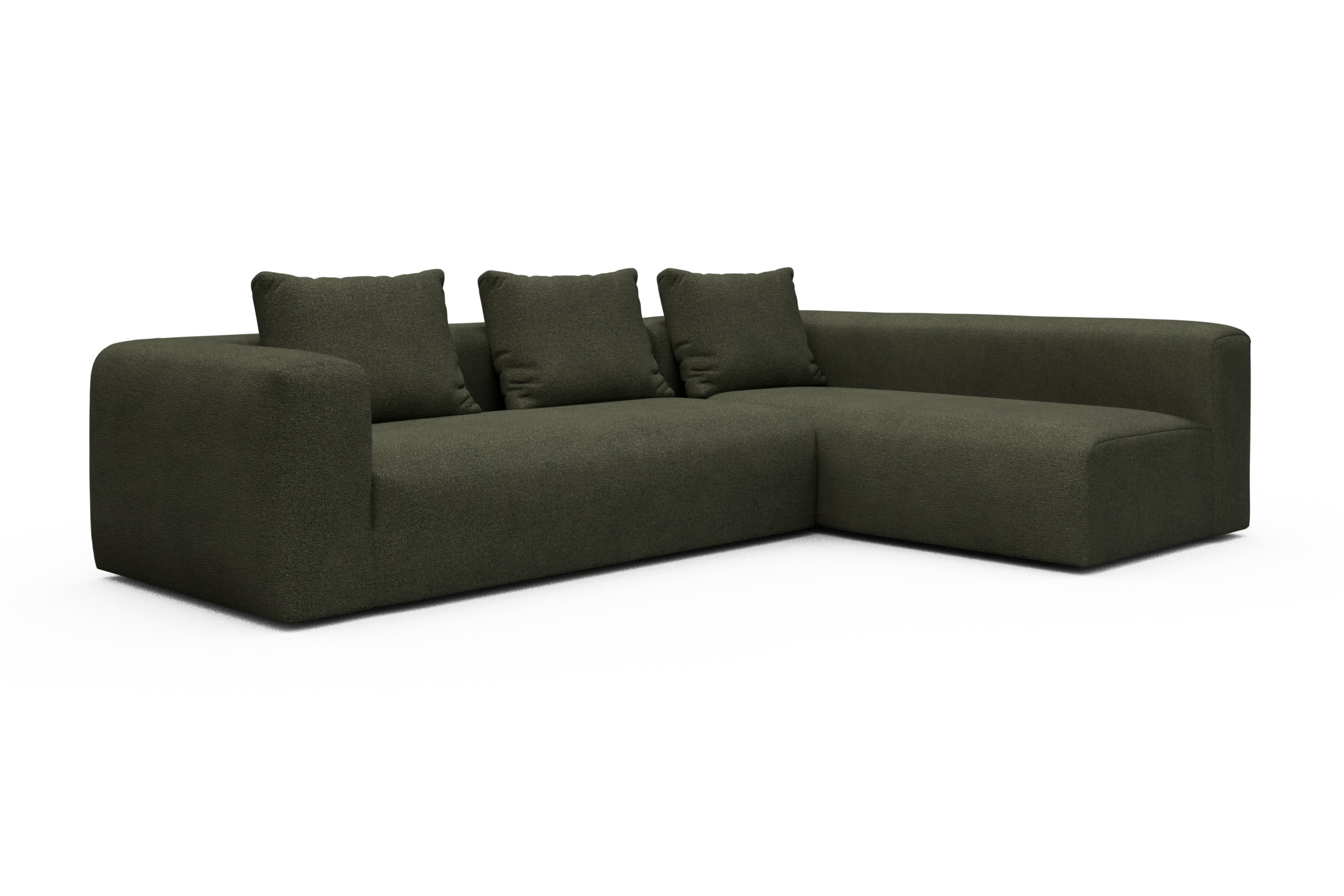 Ecksofa Fred 2x 2,5-Sitzer rechts offen Boucle-Forest-Green