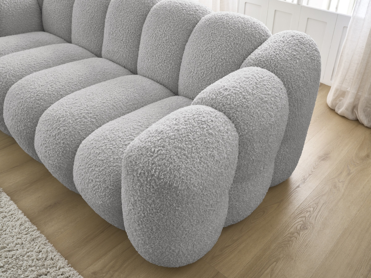 Bobochic Hippolyte Sofa 3-Sitzer Bouclé-Stoff Hellgrau