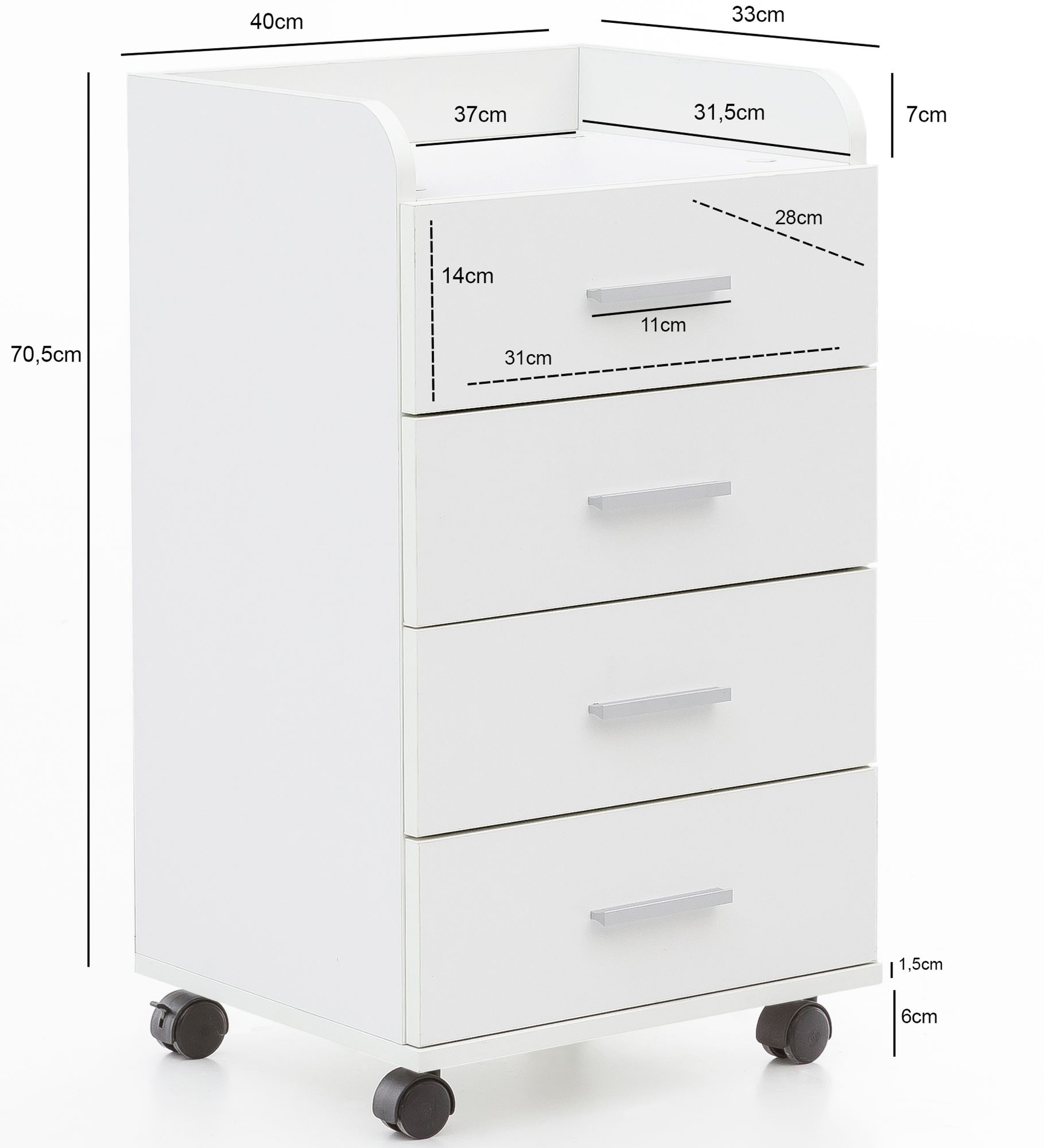 Rollcontainer Fjaler Weiß 40 × 33 × 70,5 cm