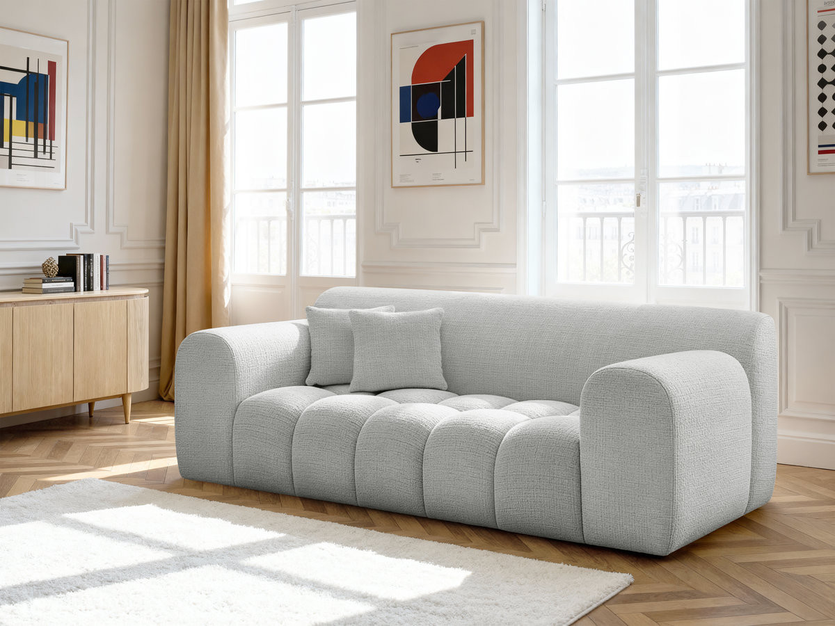 Bobochic Melisse Sofa 2-Sitzer Strukturstoff Hellgrau