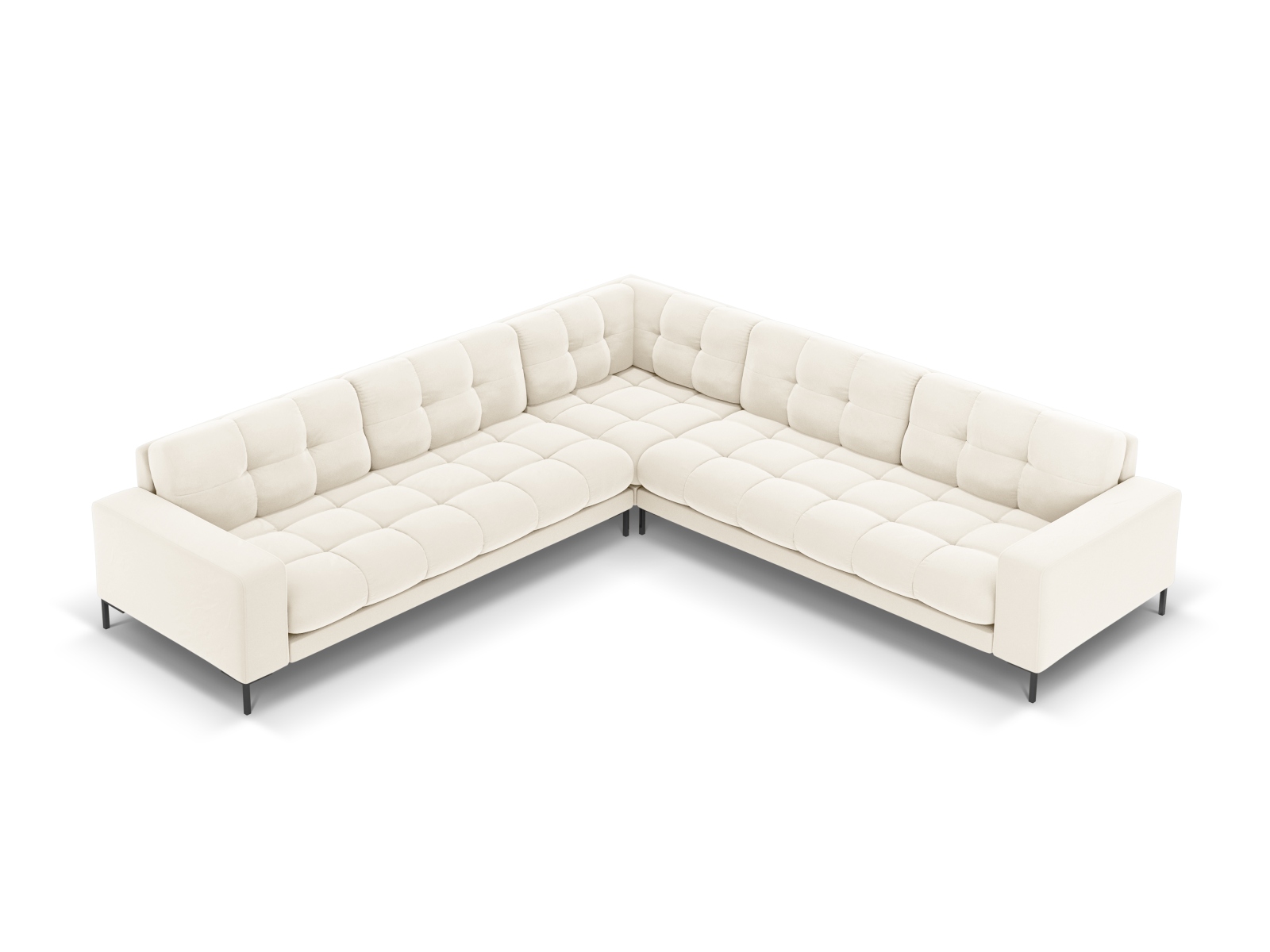 Cosmopolitan Design Symmetrisches Ecksofa Bali 6-Sitzer Samt Bluvel Helles Beige Beine Schwarzes Metall