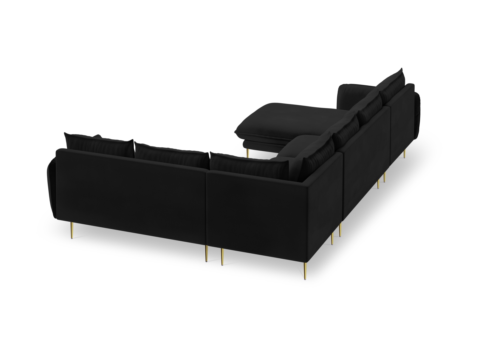 Cosmopolitan Design Panoramasofa Vienna 7-Sitzer Samt Bluvel Schwarz Rechts Beine Gold