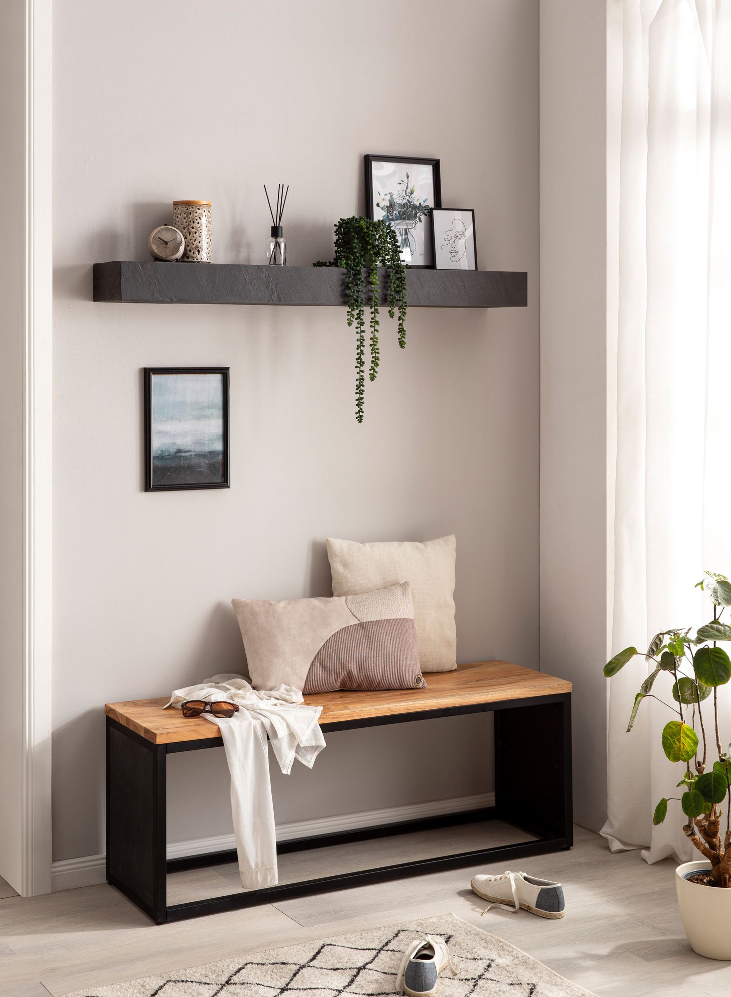 Wandregal Bodo Mango Massivholz Grau Breite 120 cm