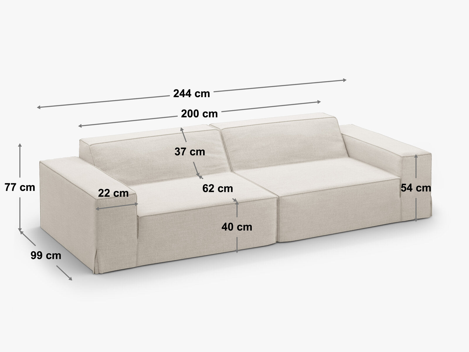 Micadoni Sofa Jodie 4-Sitzer Strukturierter Stoff Lins Kirschholz