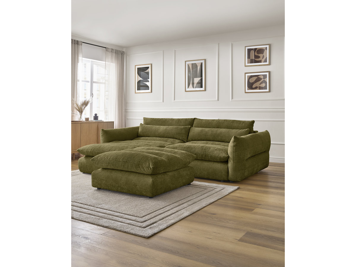 Bobochic Neil Ecksofa mit Pouf Strukturstoff Grün Ecke links