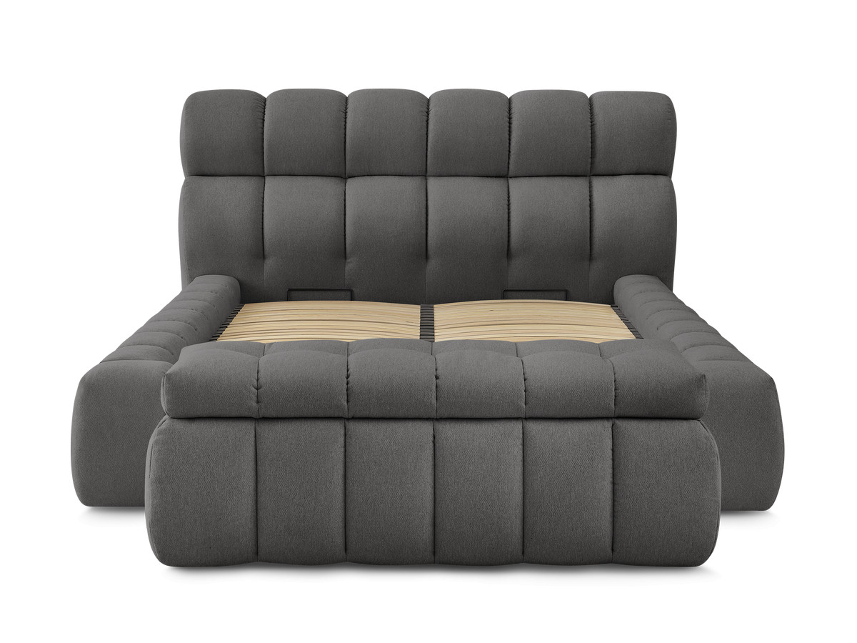 Bobochic Mont-blanc Polsterbett mit Bettkasten mit Bettbank Stoff Dunkelgrau, Liegefläche 160 × 200 cm