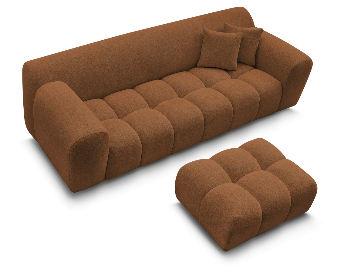 Bobochic Melisse Sofa 3-Sitzer mit Pouf Melange-Stoff Orange