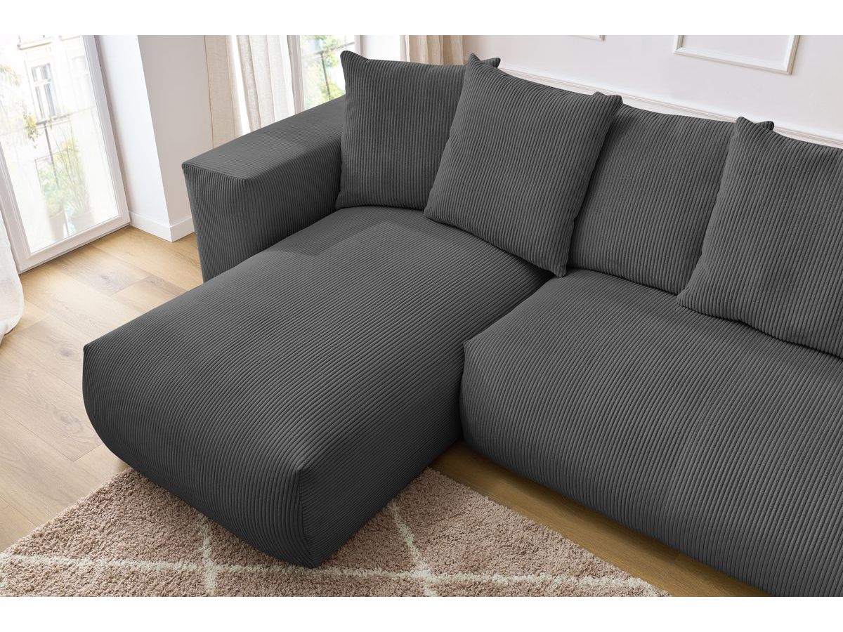 Bobochic Voltaire Wohnlandschaft mit Pouf 356 × 214 cm Cordsamt Dunkelgrau Ecke links