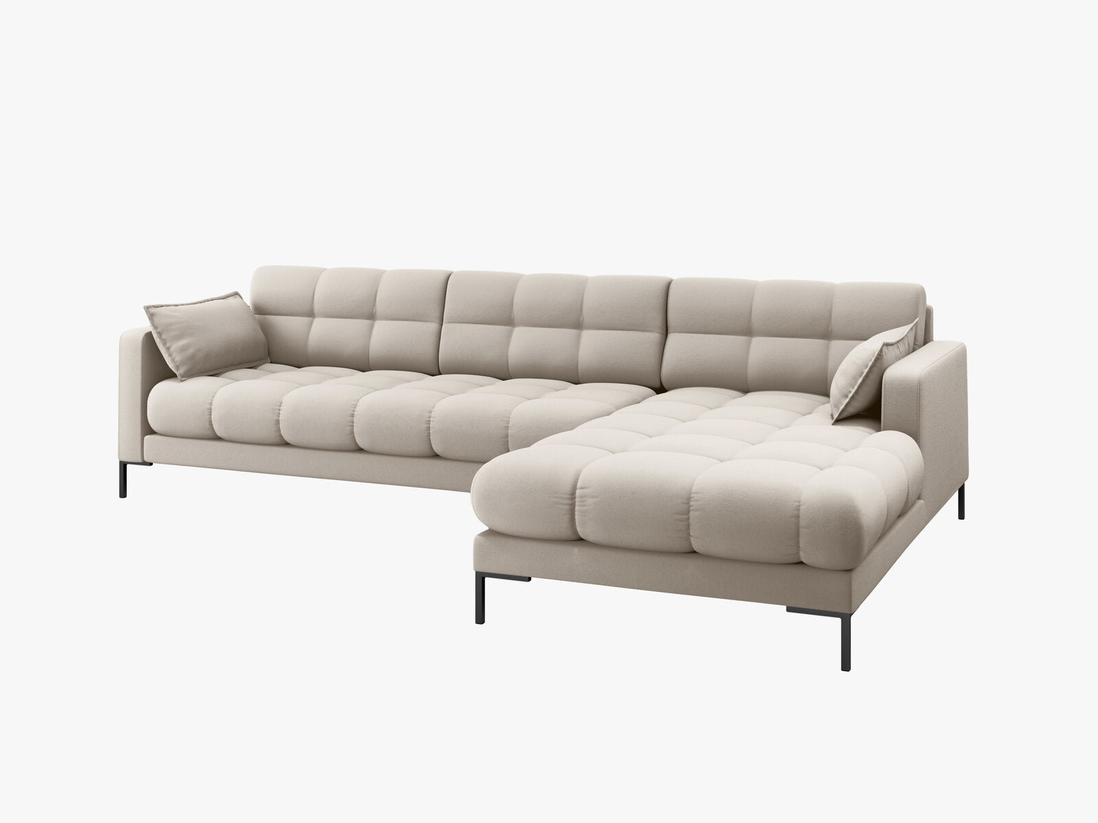 Micadoni Ecksofa Mamaia 5-Sitzer Rechts Strukturierter Stoff Neve Beige schwarze Beine