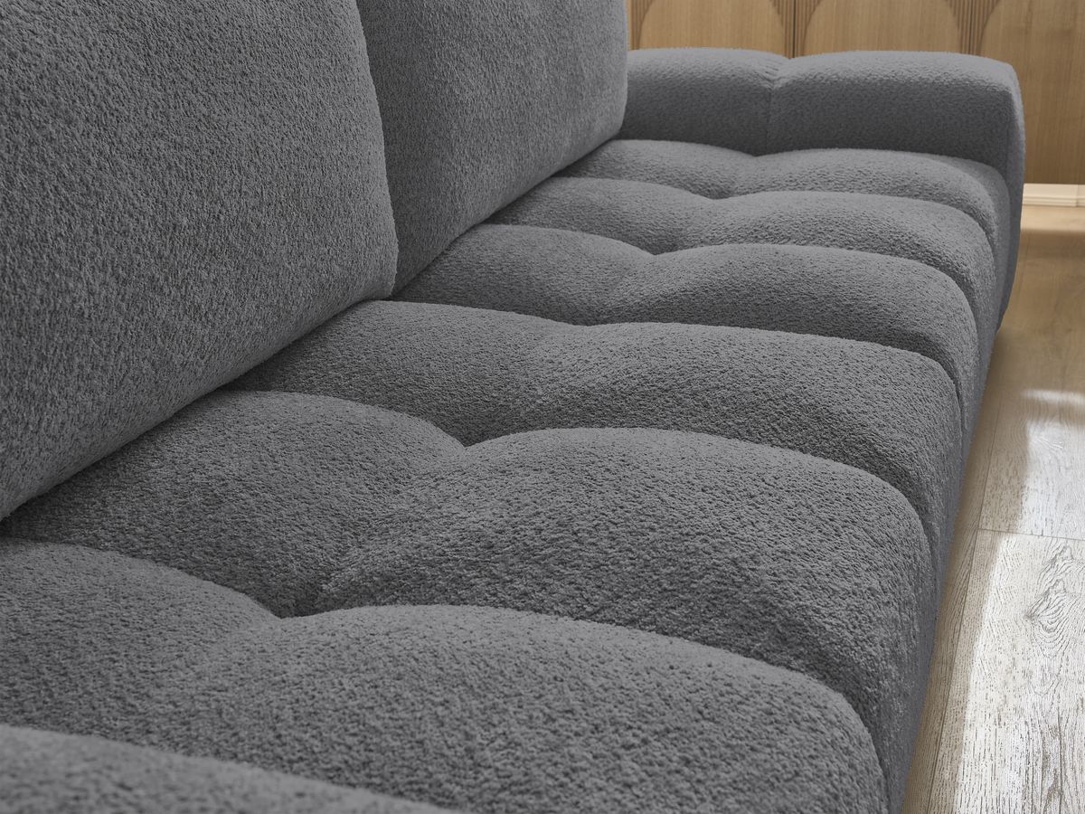 Bobochic Anakin Schlafsofa 3-Sitzer mit Bettkasten, 2 Kissen Bouclé-Stoff Dunkelgrau