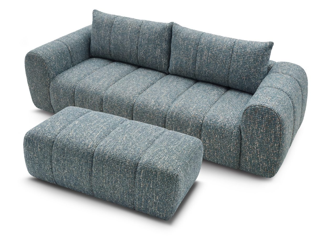 Bobochic Nesty Sofa 3-Sitzer mit Pouf Melange-Stoff Blau