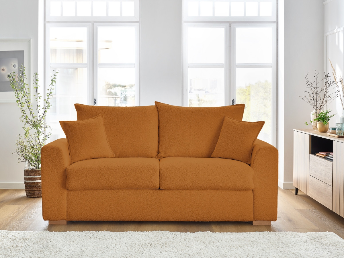 Bobochic Augustin Schlafsofa 3-Sitzer Bouclé-Stoff Gelb, Liegefläche 140 × 200 cm