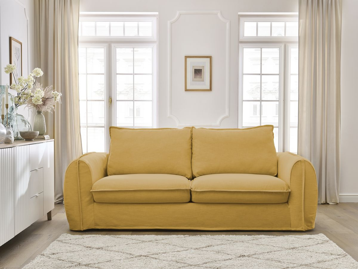 Bobochic Archimede Schlafsofa 3-Sitzer Stoff Gelb, Liegefläche 160 × 194 cm