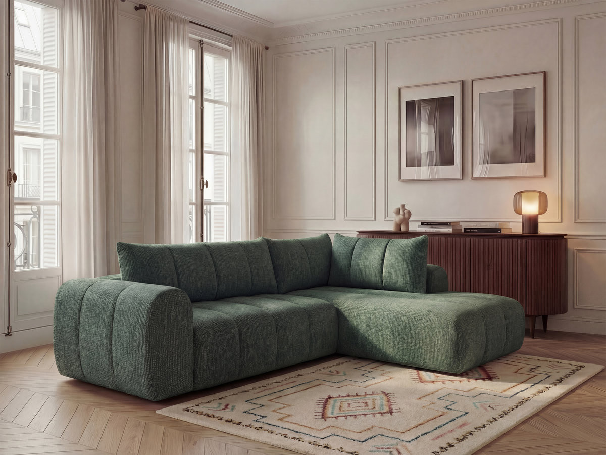 Bobochic Nesty Ecksofa in L-Form, 256 cm Melange-Stoff Dunkelgrün Ecke rechts