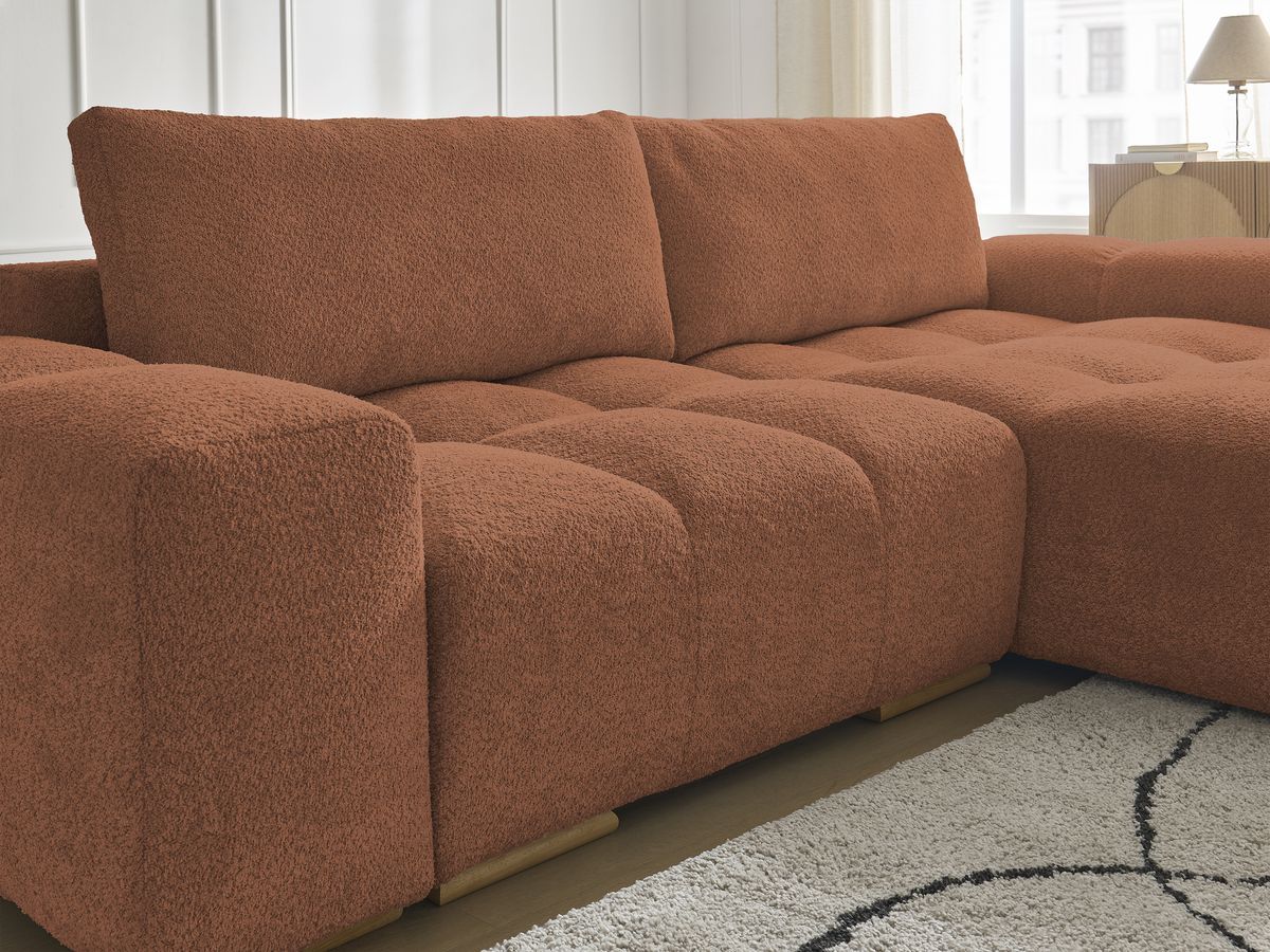 Bobochic Anakin Ecksofa, 2 Kissen Bouclé-Stoff Orange