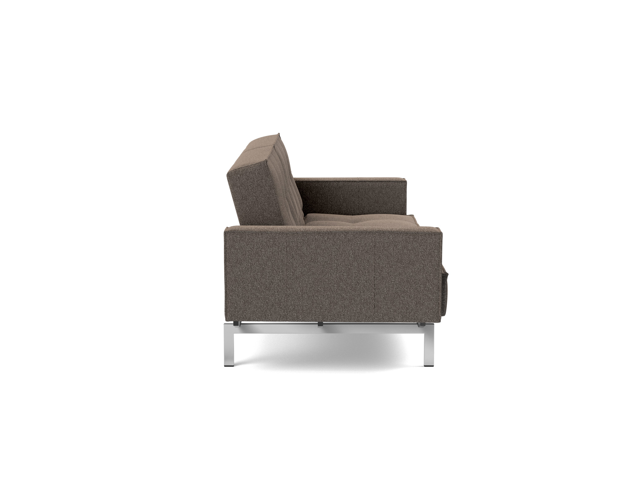 Schlafsofa Splitback mit Armlehnen Boucle Skandi 530-Taupe Beine Chrom
