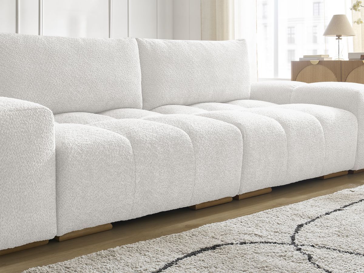 Bobochic Anakin Sofa 3-Sitzer, 2 Kissen Bouclé-Stoff Weiß