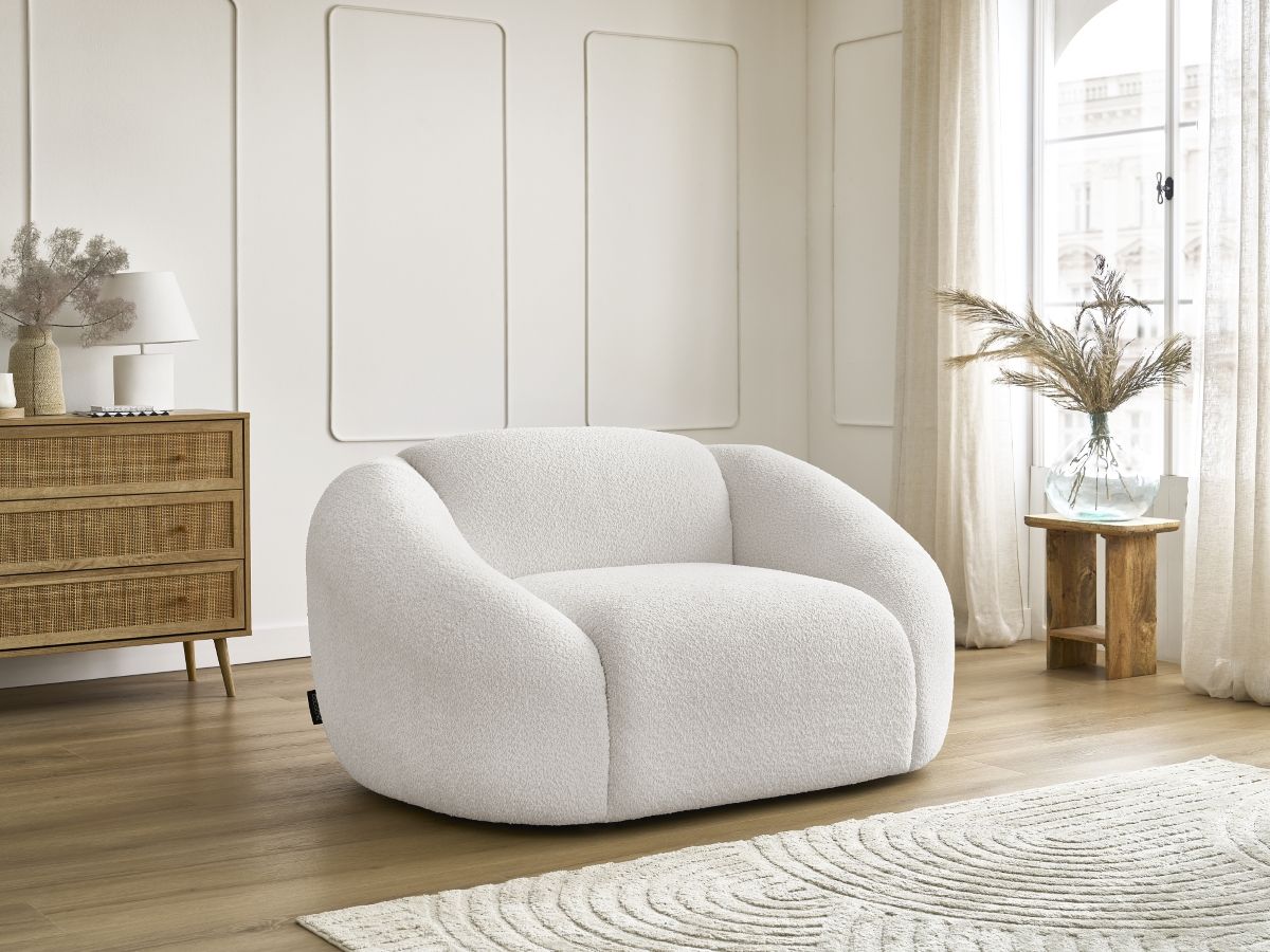 Bobochic Tina Sessel Bouclé-Stoff Weiß