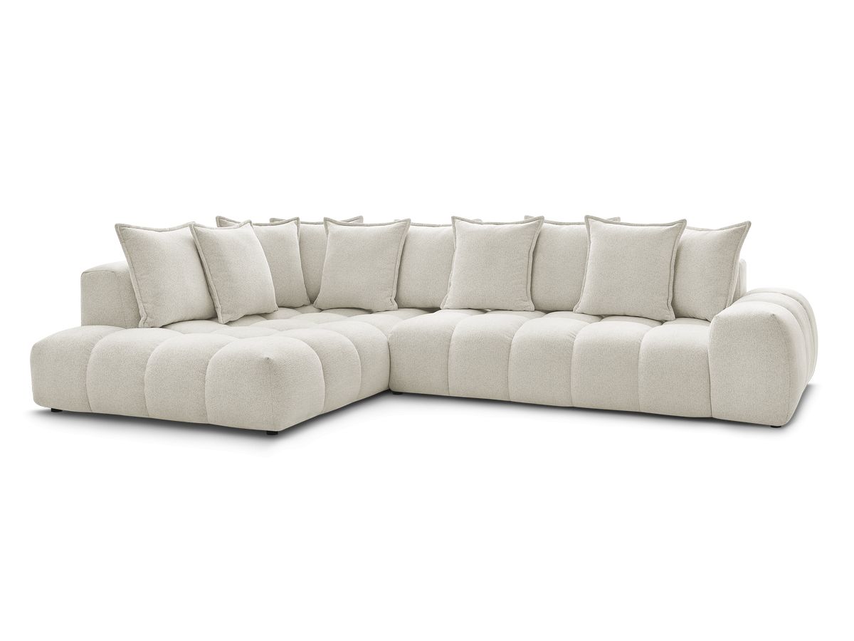 Bobochic Everest Ecksofa, 10 Kissen Melange-Stoff Weiß Ecke links