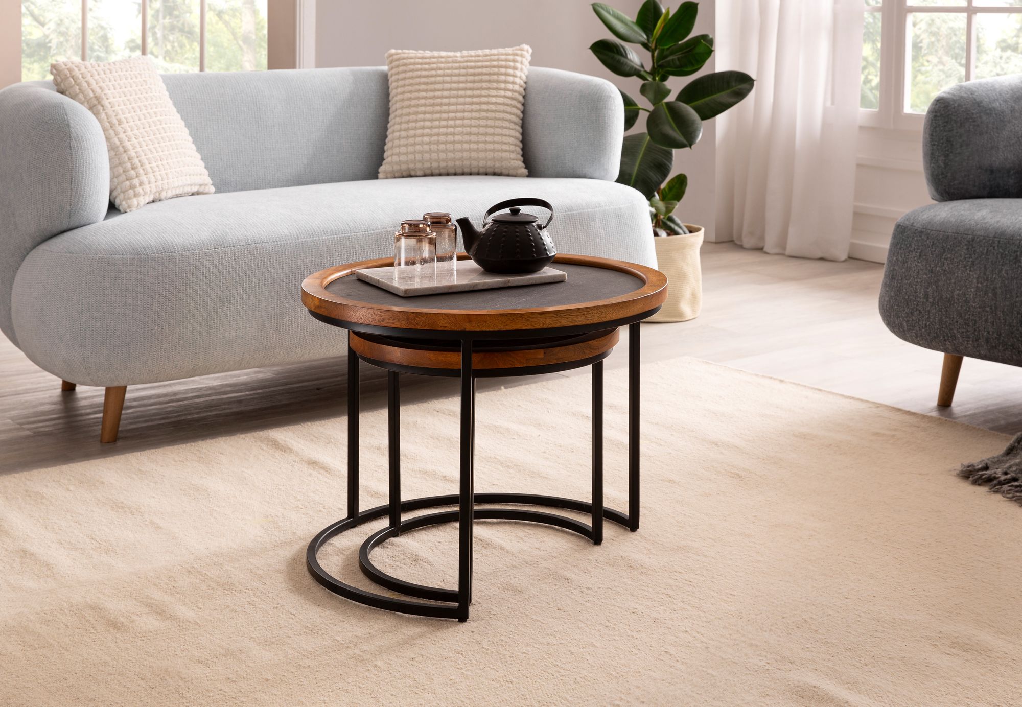 Satztisch 2er-Set Torvik Massivholz Mango Höhe 46 cm