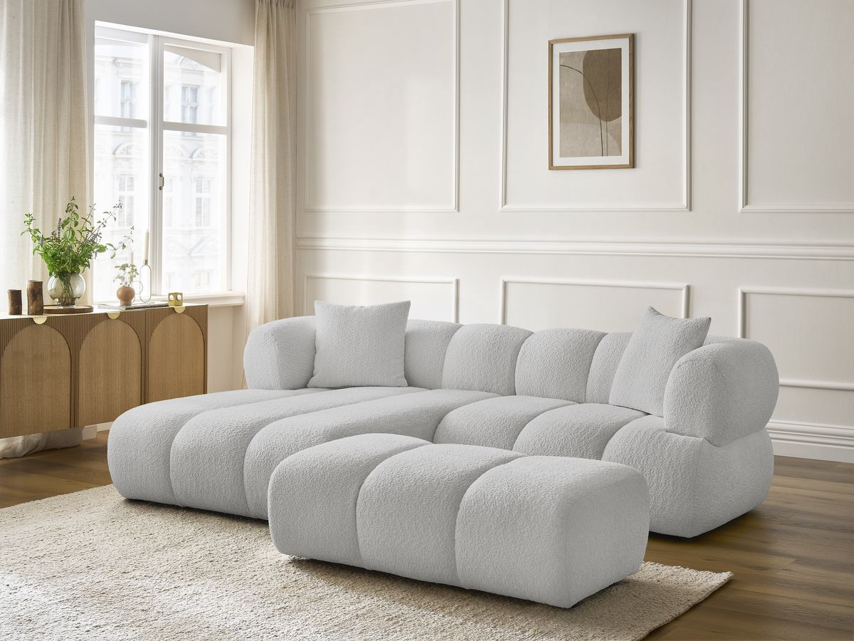 Bobochic Pamira Ecksofa mit Pouf Bouclé-Stoff Hellgrau Ecke links