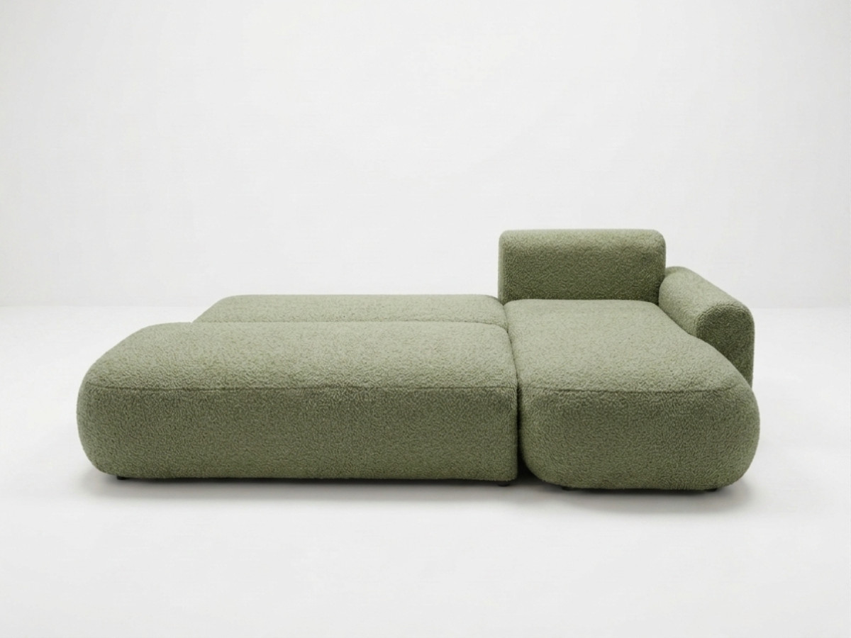 Bobochic Tango Ecksofa mit Schlaffunktion und Bettkasten Bouclé-Stoff Grün Ecke rechts