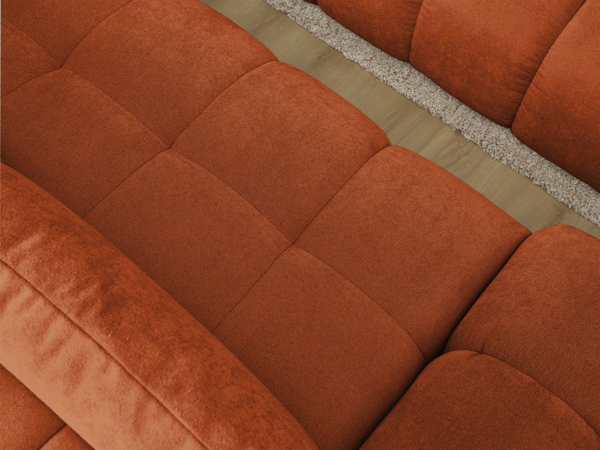 Bobochic Everest Ecksofa mit Schlaffunktion und Bettkasten und Pouf 318 × 180 cm, 3 Kissen Strukturstoff Orange Ecke rechts