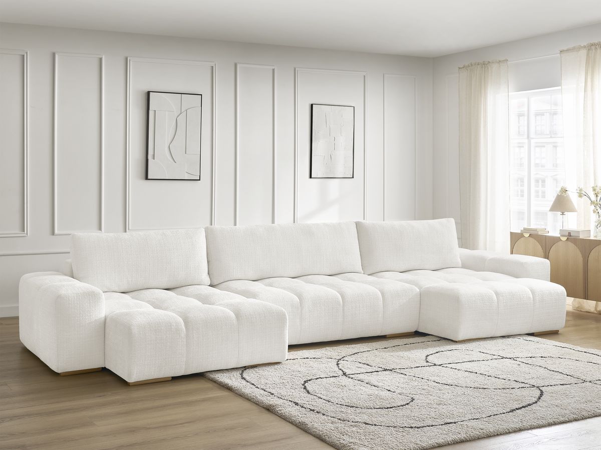 Bobochic Anakin Wohnlandschaft, Liegefläche 137 × 382 cm, 3 Kissen Strukturstoff Weiß