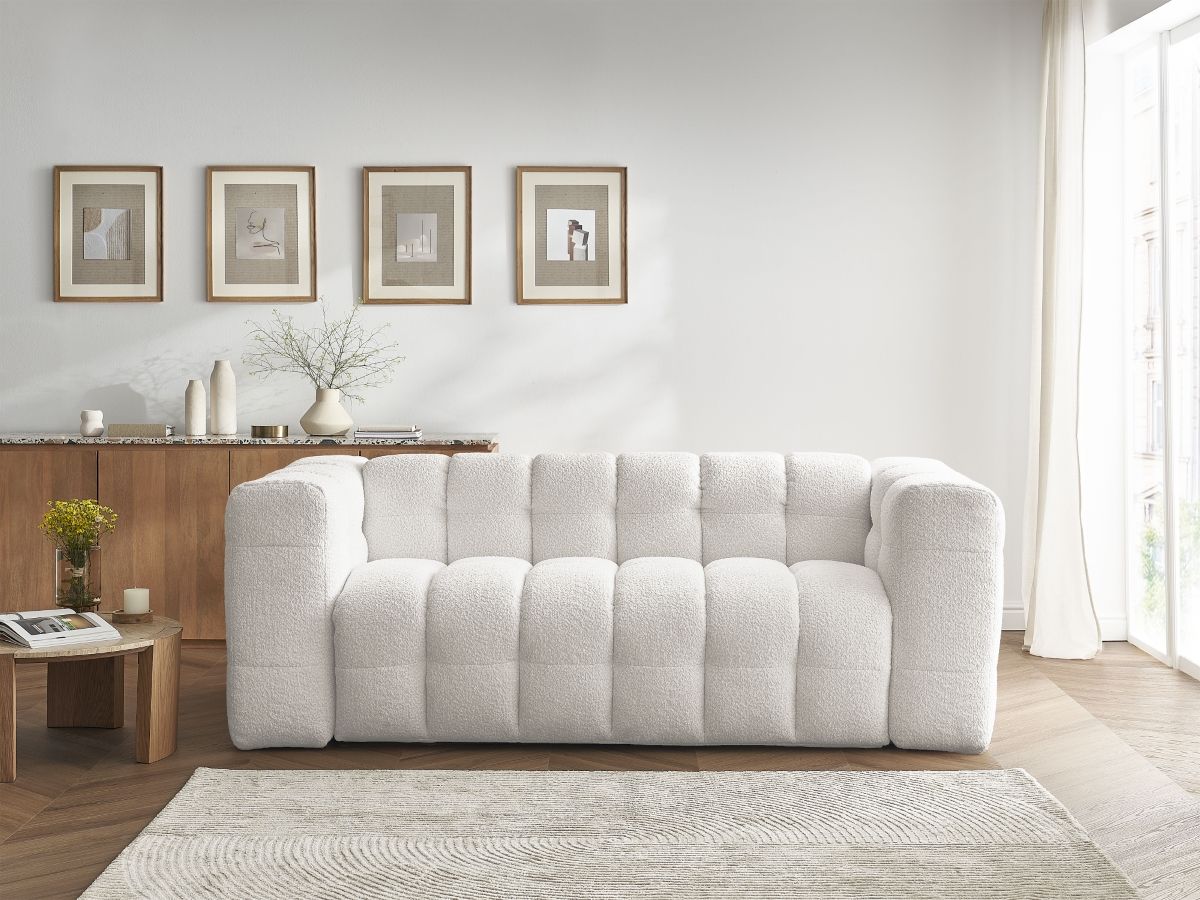 Bobochic Cloud Schlafsofa 3-Sitzer Bouclé-Stoff Weiß