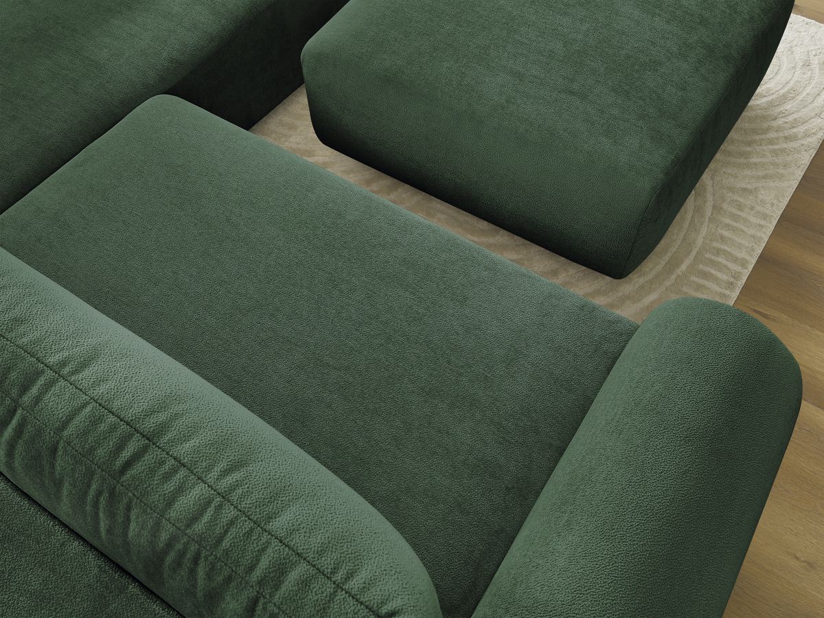 Bobochic Lucien Ecksofa mit Schlaffunktion und Bettkasten und Pouf 296 × 198 cm Stoff Grün Ecke rechts