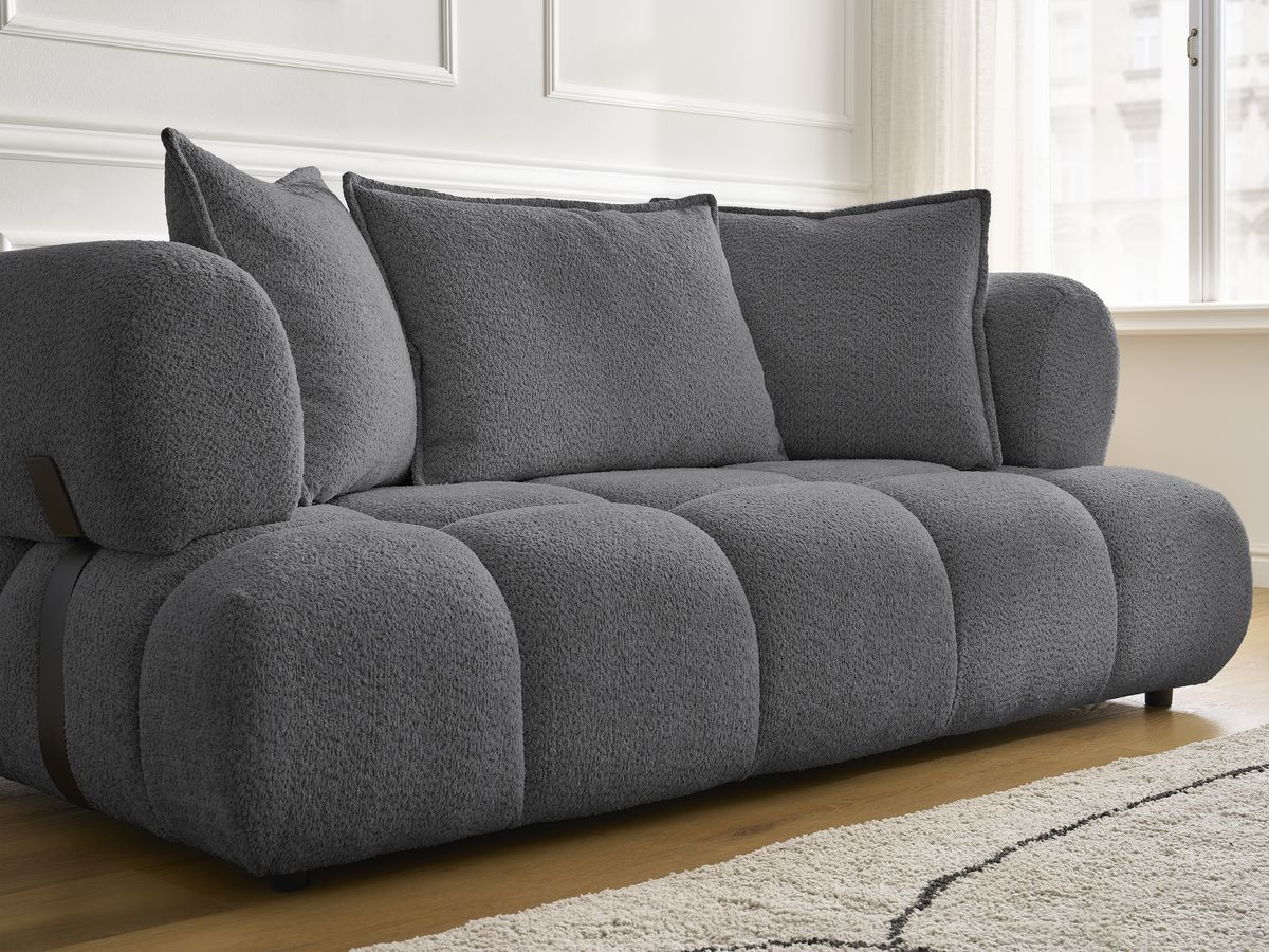 Bobochic Alya Sofa 2-Sitzer mit Pouf Bouclé-Stoff Dunkelgrau
